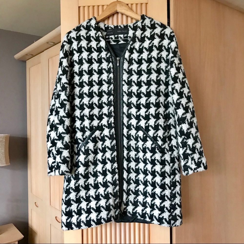 Zara houndstooth black white textured coat - Picture 1 of 5